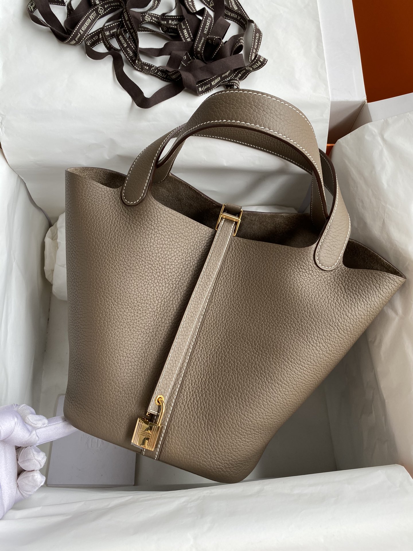 Hermes Picotin Lock 22 Bag In Etoupe Clemence Leather